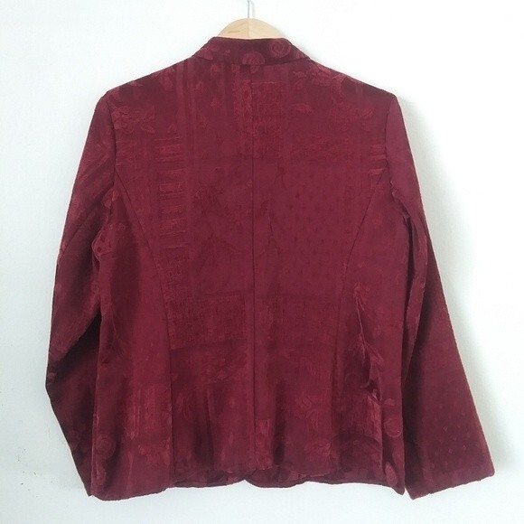 Vintage Patchwork-Look Textured Jacket, Burgundy/Maroon Red, Large - Picture 2 of 9